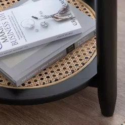 Clearance Kirklands Home Wood and Rattan Boho Accent Table Black
