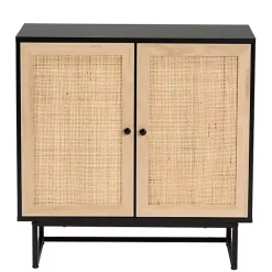 Clearance Kirklands Home Wood and Rattan 2-Door Cabinet Black