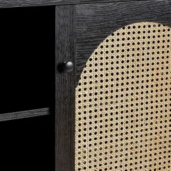 Hot Kirklands Home Wood and Rattan 2-Door Sideboard Black