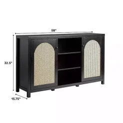 Hot Kirklands Home Wood and Rattan 2-Door Sideboard Black