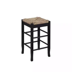 Online Kirklands Home Wood and Woven Rush Counter Stool Black