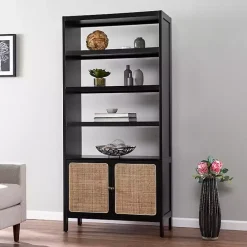 Best Kirklands Home Wood Cane Doors Bookshelf Black