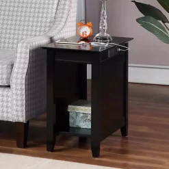 Hot Kirklands Home Wood Charging Open Accent Table Black