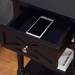 Kirklands Home Wood Charging Traditional Accent Table Black