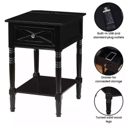 Kirklands Home Wood Charging Traditional Accent Table Black