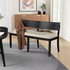 Discount Kirklands Home Black Wood Cream Upholstered Bench White
