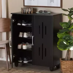 Outlet Kirklands Home Wood Cut-Out Shoe Storage Cabinet Black