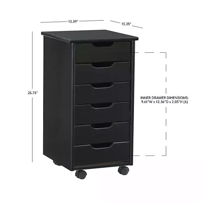 Outlet Kirklands Home Wood 6-Drawer Cary Storage Cart Black