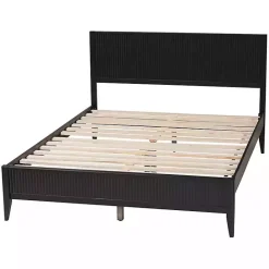 Kirklands Home Wood Fluted Headboard Primrose Queen Bed Black