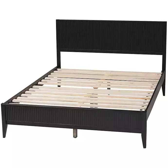 Kirklands Home Wood Fluted Headboard Primrose Queen Bed Black