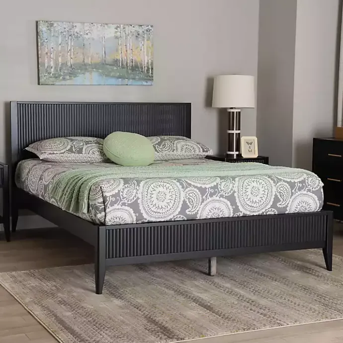 Kirklands Home Wood Fluted Headboard Primrose Queen Bed Black