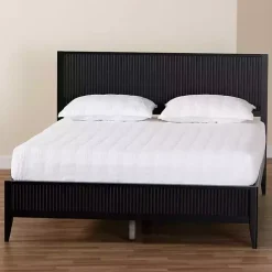 Kirklands Home Wood Fluted Headboard Primrose Queen Bed Black