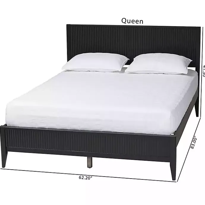 Kirklands Home Wood Fluted Headboard Primrose Queen Bed Black