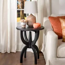 Online Kirklands Home Wood Round Dori Side Table Black