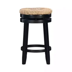 Online Kirklands Home Black Wood Seagrass Seat Swivel Counter Stool Tan