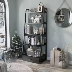 Hot Kirklands Home Wood 5-Shelf Leaning Bookshelf Black