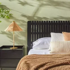 Hot Kirklands Home Wood Slatted Mid-Century Modern Queen Bed Black
