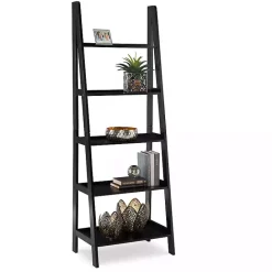 Kirklands Home Wood 5-Tier Ladder Bookshelf Black