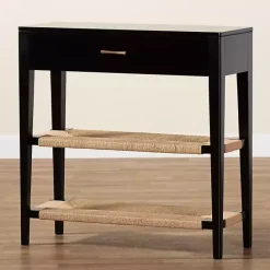 Best Kirklands Home Wood Woven Shelves Console Table Black