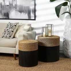 Discount Kirklands Home Black Wood Wrapped Rope Accent Tables, Set of 2 Brown