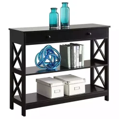 Kirklands Home Black X-Frame 2-Shelf Console Table Brown