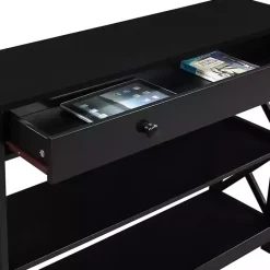 Kirklands Home Black X-Frame 2-Shelf Console Table Brown