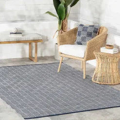 Outlet Kirklands Home Blue & Ivory Checkered Indoor/Outdoor Rug, 5x8
