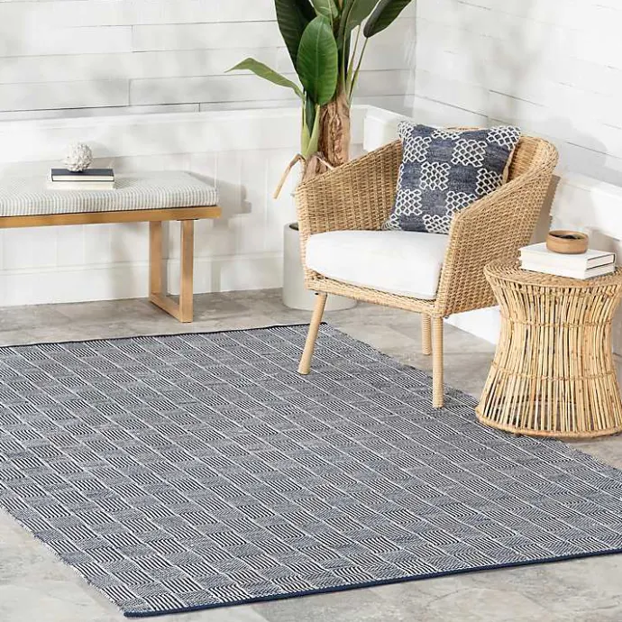 Clearance Kirklands Home Blue & Ivory Checkered Indoor/Outdoor Rug, 4x6