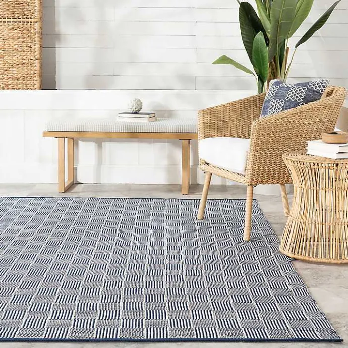 Clearance Kirklands Home Blue & Ivory Checkered Indoor/Outdoor Rug, 4x6