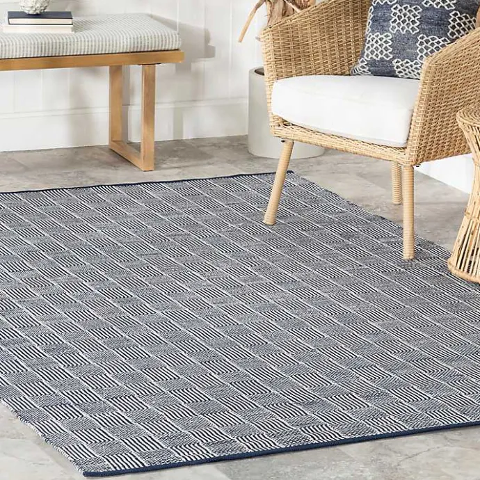Clearance Kirklands Home Blue & Ivory Checkered Indoor/Outdoor Rug, 4x6