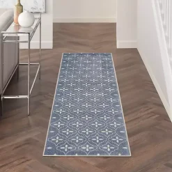Kirklands Home Blue & Ivory Quatrefoil Indoor/Outdoor Runner