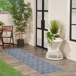 Kirklands Home Blue & Ivory Quatrefoil Indoor/Outdoor Runner