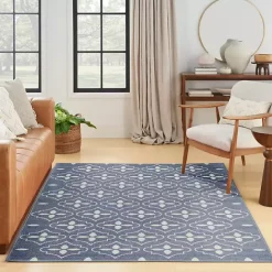 Outlet Kirklands Home Blue & Ivory Quatrefoil Indoor/Outdoor Rug, 4x6