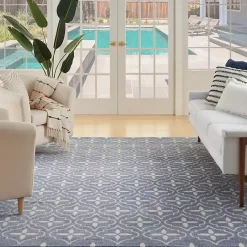 Outlet Kirklands Home Blue & Ivory Quatrefoil Indoor/Outdoor Rug, 5x7