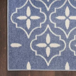 Outlet Kirklands Home Blue & Ivory Quatrefoil Indoor/Outdoor Rug, 5x7