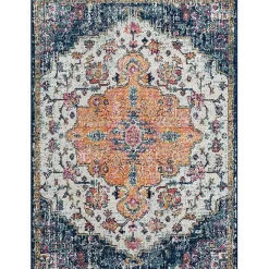 Kirklands Home Blue & Orange Boho Medallion Area Rug, 6x9