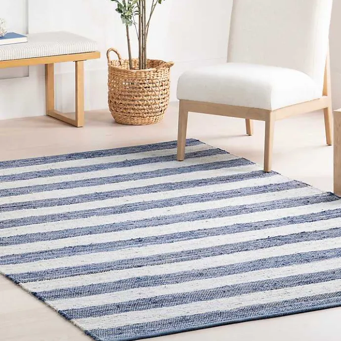 Discount Kirklands Home Blue & White Striped Indoor/Outdoor Rug, 5x8