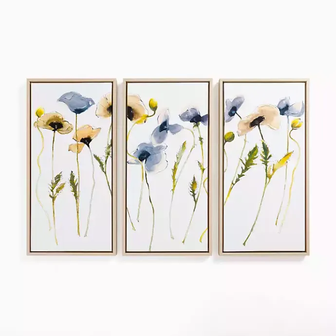 Hot Kirklands Home Blue & Yellow Stems Framed Canvas Prints, Set of 3
