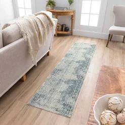 Outlet Kirklands Home Blue and Cream Blackwell Runner, 2x8