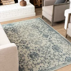 Best Kirklands Home Blue and Cream Granary Area Rug, 6x9