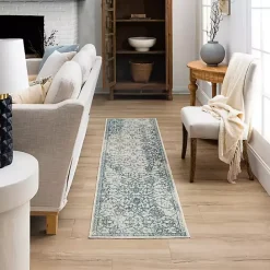 Kirklands Home Blue and Cream Granary Runner, 2x8