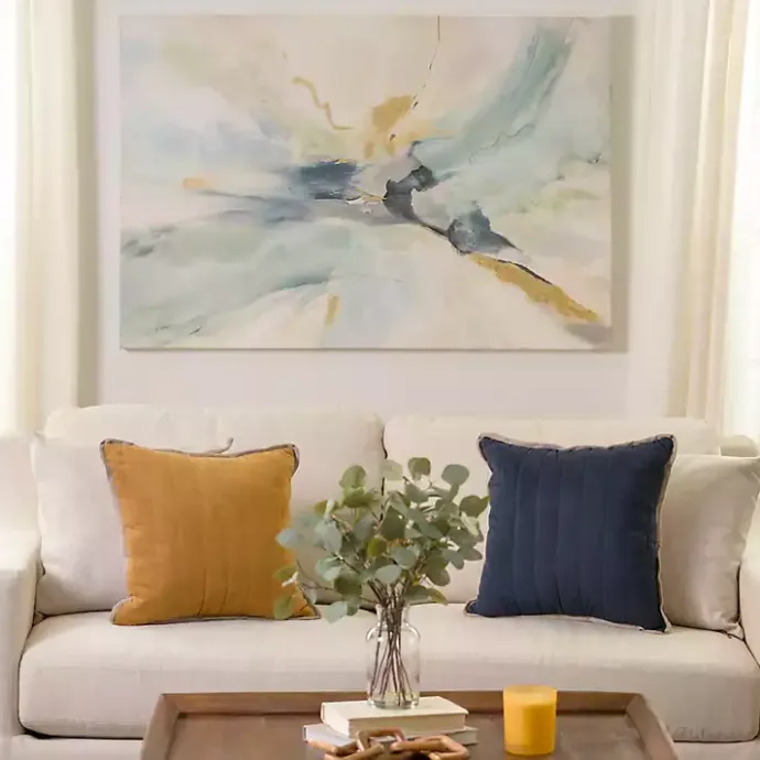 Best Kirklands Home Blue and Gold Abstract Canvas Art Print, 48x32 in.