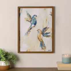 New Kirklands Home Blue and Gold Birds Framed Art Print