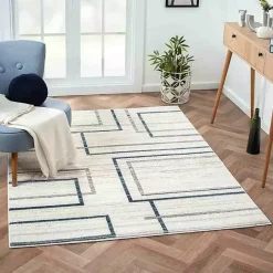 Outlet Kirklands Home Blue and Gray Contemporary Geo Area Rug, 7x9