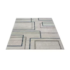 Outlet Kirklands Home Blue and Gray Contemporary Geo Area Rug, 7x9