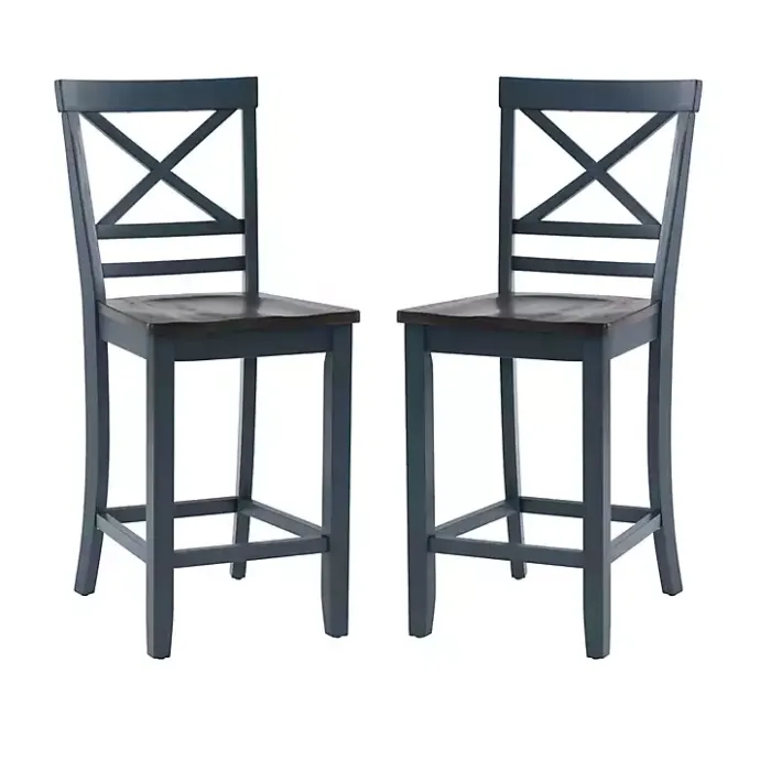 New Kirklands Home Blue and Gray Wood Aliza Counter Stools, Set of 2