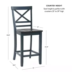 New Kirklands Home Blue and Gray Wood Aliza Counter Stools, Set of 2