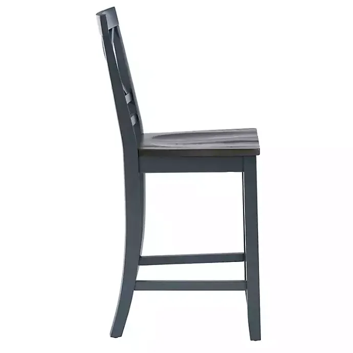 New Kirklands Home Blue and Gray Wood Aliza Counter Stools, Set of 2