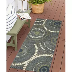 Sale Kirklands Home Blue and Green Spheres Indoor/Outdoor Runner, 1x4