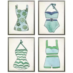 New Kirklands Home Blue and Green Vintage Swimsuits Art, Set of 4